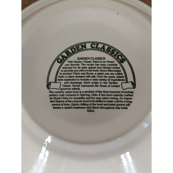 Vintage Garden Classics Spinach Salad Recipe Serving Bowl 1980s Royal China USA - Picture 10 of 10